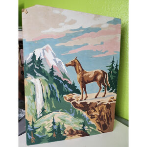 Vintage Mid Century Modern Paint By Numbers MCM Horse Mountainside Art Painting